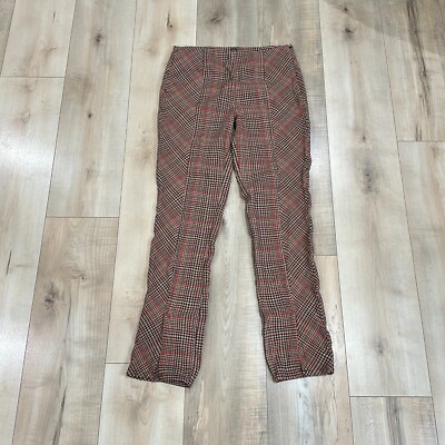 Free People Womens Multicolor Plaid Flat Front Straight Leg Dress Pants Size 4