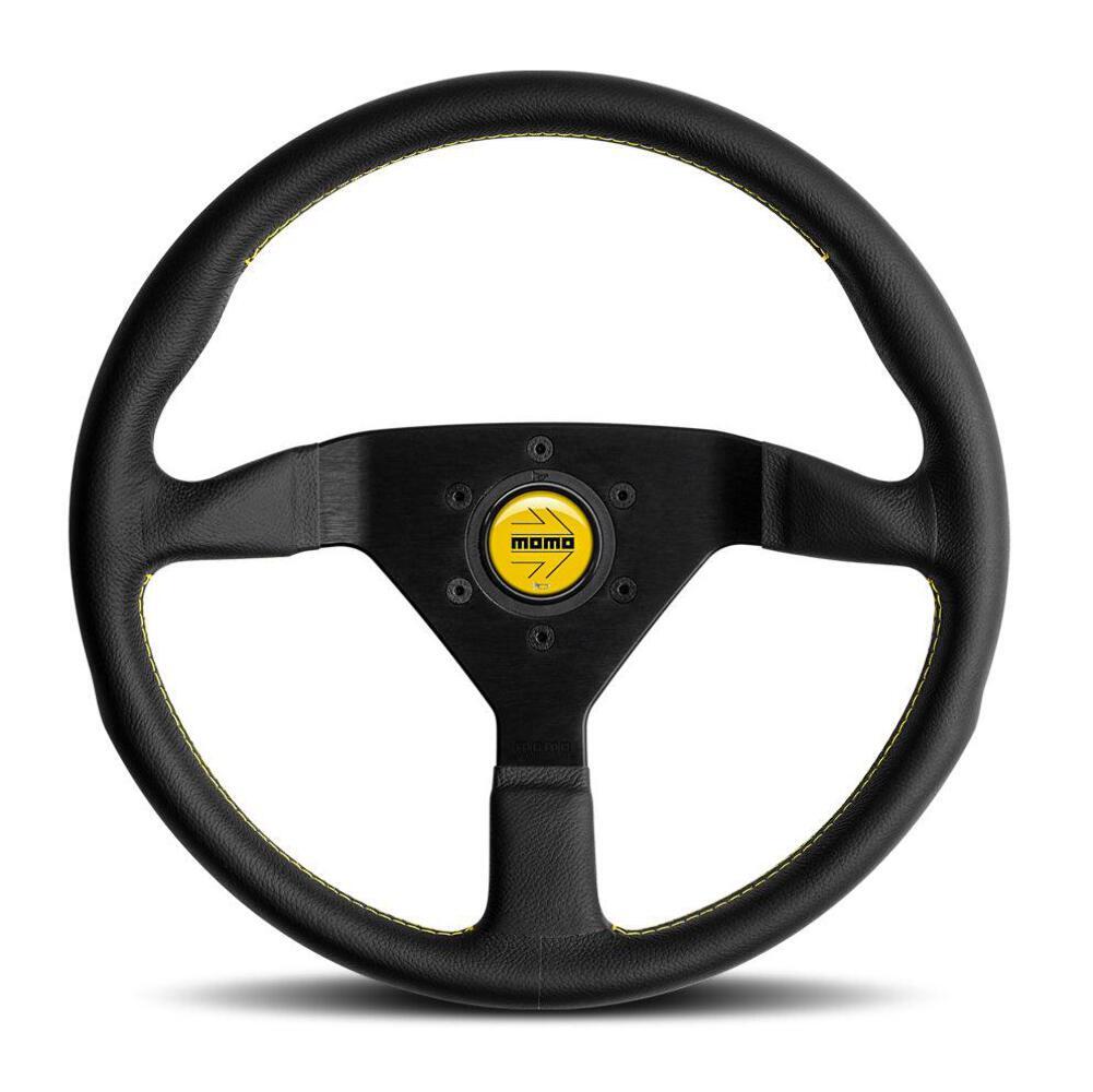 MOMO Montecarlo 350mm Leather Steering Wheel - Black with Yellow Stitch