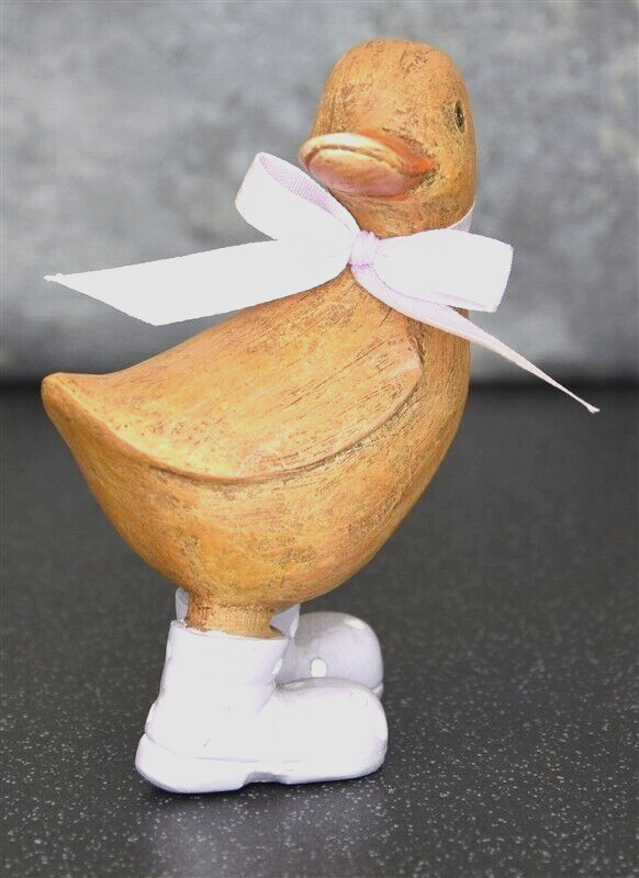 Small Resin Duck Figure In Lilac Wellies With Bow 11 cm UK