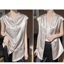Damen Satin Kunstseide Weste Tank Top Strickjacke Weste Knöpfe Hemden