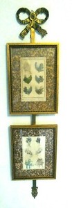 Antique Picture French Hat Art Prints In Vintage Gilded Dual Frames W Bow 32.5"