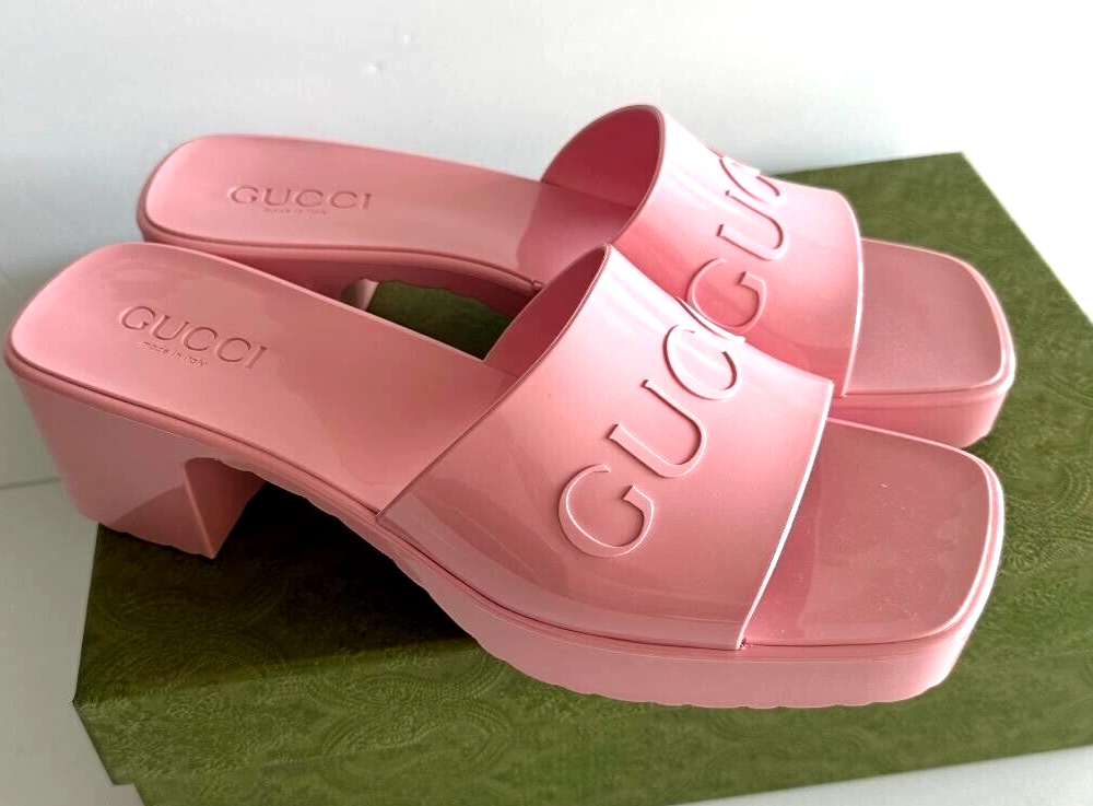 NEW Gucci Platform Block Rubber slide Sandals size 9.5 39 624730