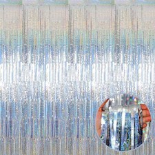 4 Pack Silver Tinsel Foil Fringe Curtain Backdrop 3.28Ft x 8.2Ft Metallic Str...