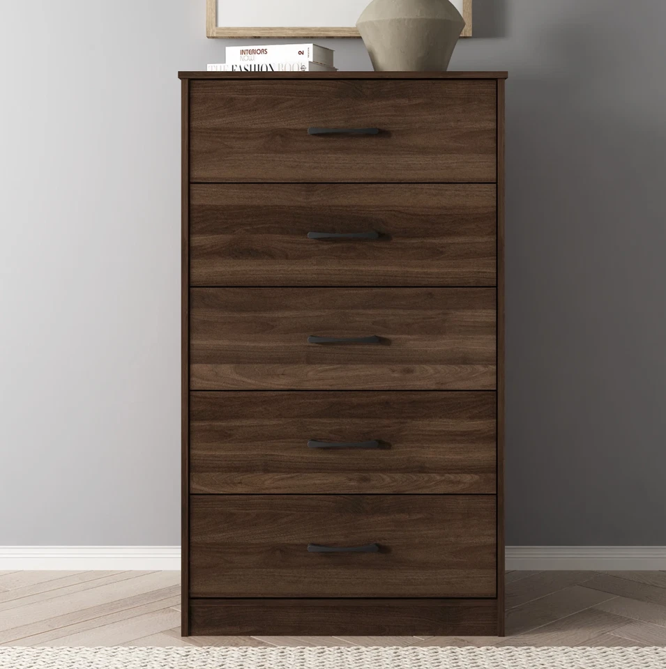 Comoda Para Habitacion Con 5 Cajones De Madera Walnut Muebles El Dormitorio Ropa - Image 2 of 4