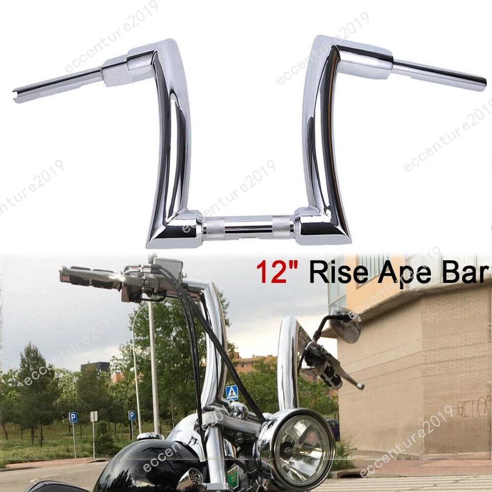 12" Rise Ape Hanger Handlebar 2" DNA Monster Fat Bars Silver For Harley Touring - Image 3 of 4