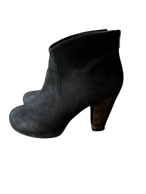 STEVE MADDEN WOMEN'S LEATHER NAPLES HEELED ANKLE ZIPPER BOOTIES BLACK SIZE 7.5
