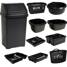 Pattumiera a battente, scolapiatti, porta posate, cestino hipster (nero mezza notte)