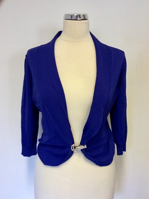 BRUNELLA BLUE DIAMANTÉ CLASP FASTEN 3/4 SLEEVE CARDIGAN SIZE 14