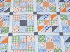 2.4m Remnant PRINTED patchwork quilt design on soft white polar fleece fabric