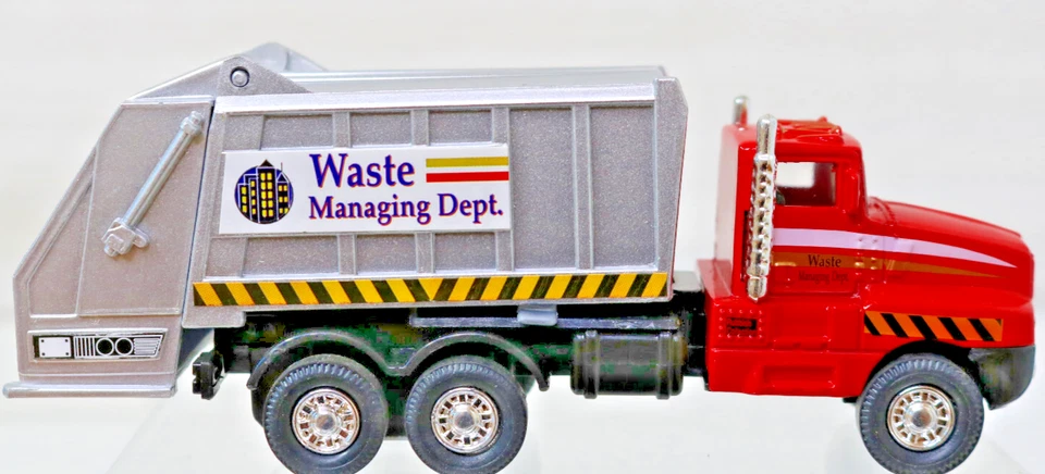 Garbage Truck 6"X1.5" Powerful Pullback Action Red Working Tailgate Diecast - Image 2 of 4