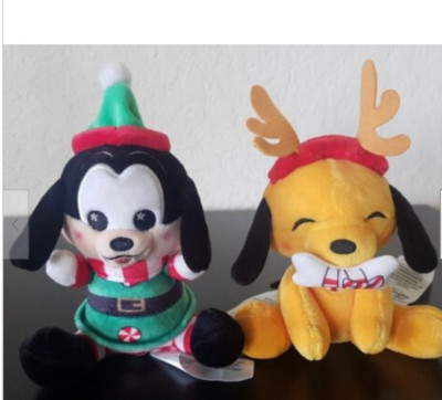 Disney Parks Wishables Goofy & Pluto Christmas Holiday Plush Set Peppermint NEW