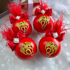 4 Red gold Dragon Christmas tree handmade ornament Chinese New year 2024 gift 