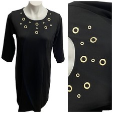 BFA Classics Dress Womens 8P Black Gold Tone Grommet Knit Zip Up Work Stretch