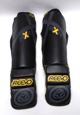 Reevo RXR Leather MMA Shin & Instep Guards w Mesh Bag - BK - L/XL - New