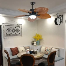 52" Dimmable LED Ceiling Fan with Remote Control and 5 Wooden Blades