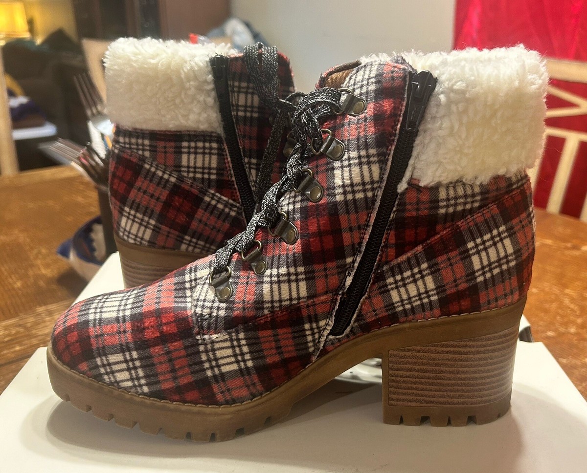 Cato EST 1946 Black Gray White Red Chunky Heel Ankle Boots Size