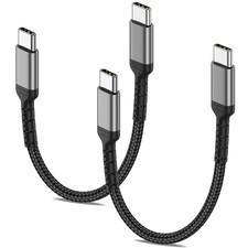 6 Inch USB C Charger Cord, 2 Pack Short C to C Cable 0.5 Feet, Black