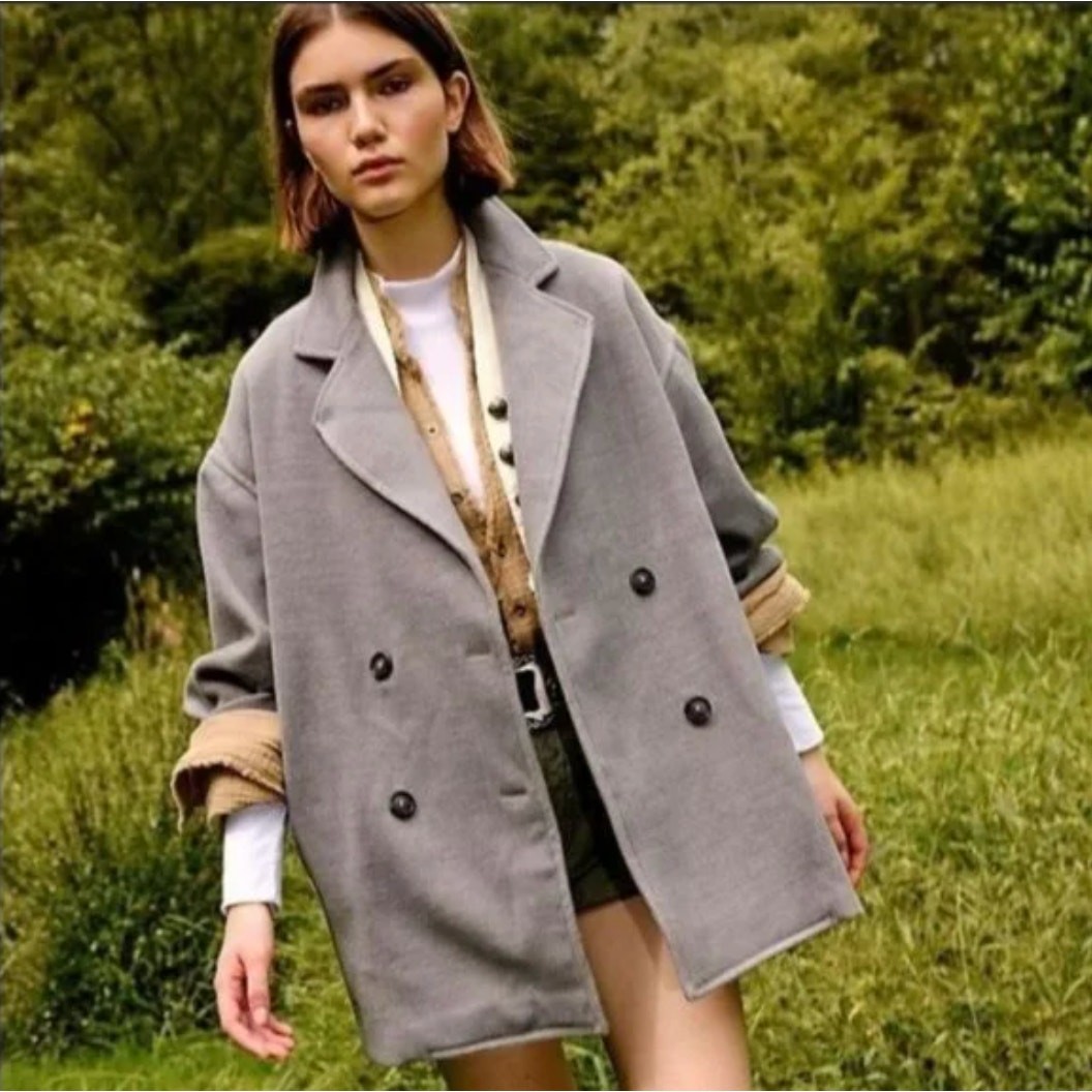 FREE PEOPLE Hanna Slouchy Double Breasted Blazer Coat Gray