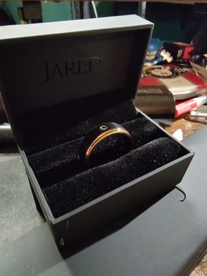 Men's Ring Size 12, 14k Rose Gold And Black Damascus Steel - 1/10 CT Black...