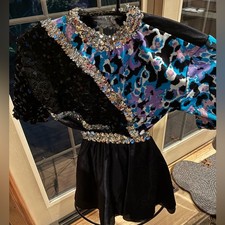 Dansco Black Blue Silver Embellished 2pc Sz. 8-10 Dance Costume