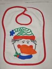 Vintage Squek Snowman 100 Cotton Terry Cloth Baby Bib Christmas Holly Raindrops