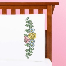 Herrschners  Bold Blooms Pillowcase Pair Stamped Cross-Stitch