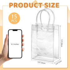 15 Pack Clear Gift Bags with Handles, 5.9 X 7.9 X 2.8 Inch Transparent Plasti...