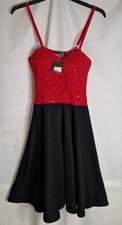 KIAH Ladies red & black lace fit & flare dress size 8 bnwt (A1380)