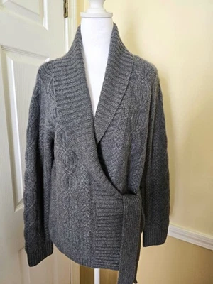 TWEEDS Gray 100% Cashmere Cable Knit Shawl Collar Wrap Cardigan Sz. (M) - Image 1 of 4
