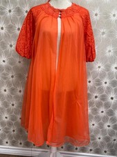 Vintage Vanity Fair Orange Lace sheer babydoll nightgown sz. 32