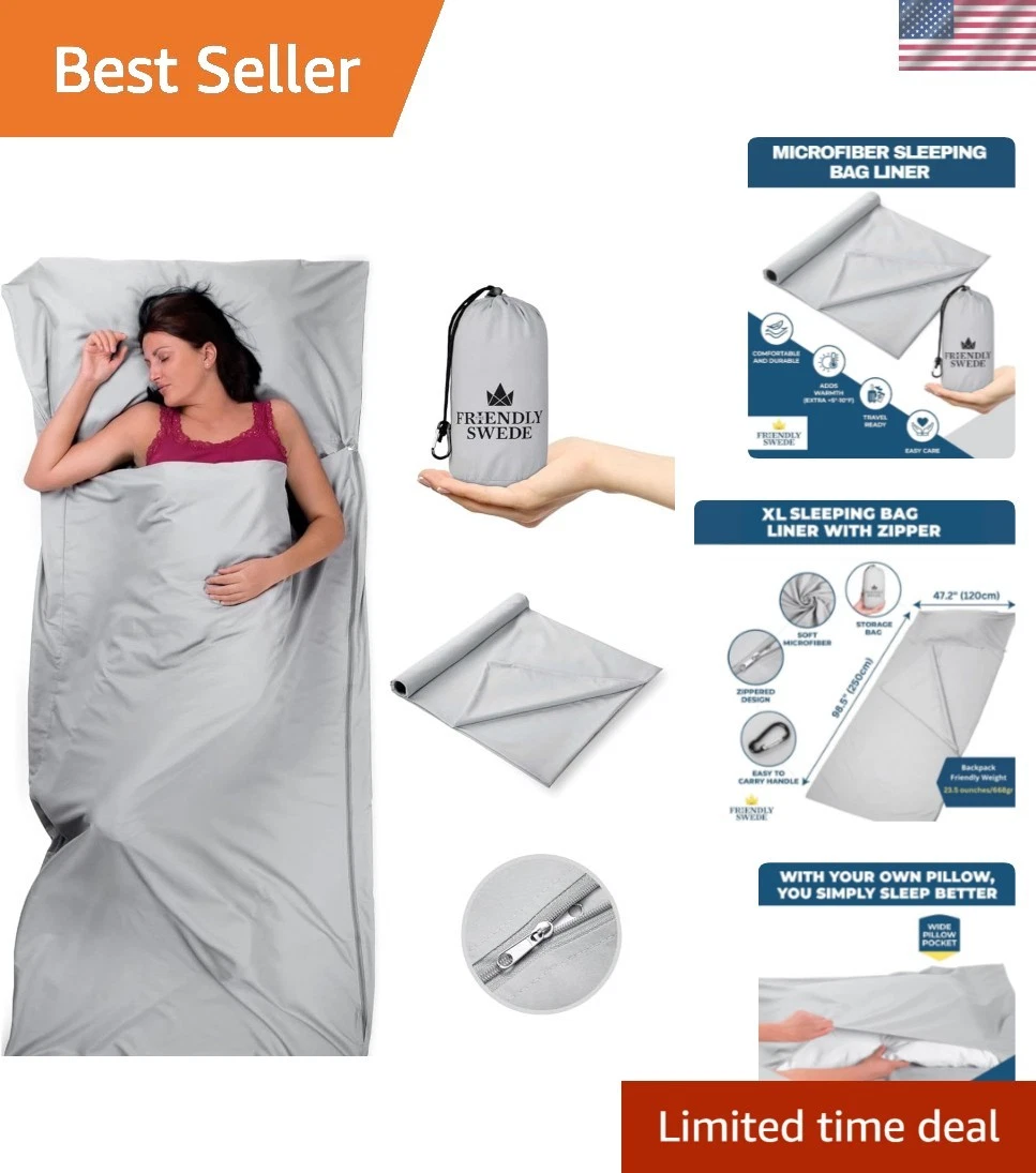 Sleeping Bag Liner — Ultralight Polyester or Cold Weather Microfiber Adult Sl...