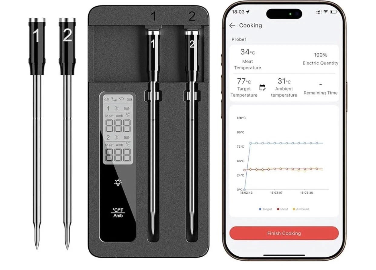 Smart Wireless Meat Thermometer with Dual Probes, Bluetooth & WiFi Combo
Opens in a new window or ta