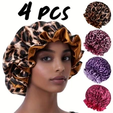 4pcs women satin Bonnet Night Sleep Cap Hair Hat silk Head cover Elastic Band 
