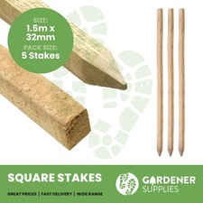 1.5m x 32mm Square Wood Pointed Tree Stakes Fence Posts 