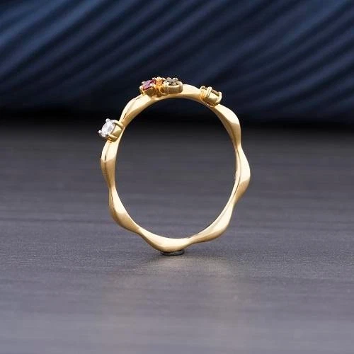 10K Yellow Gold With Simulated Round Multicolor Gemstone Women Anniversary Ring - Image 2 of 4