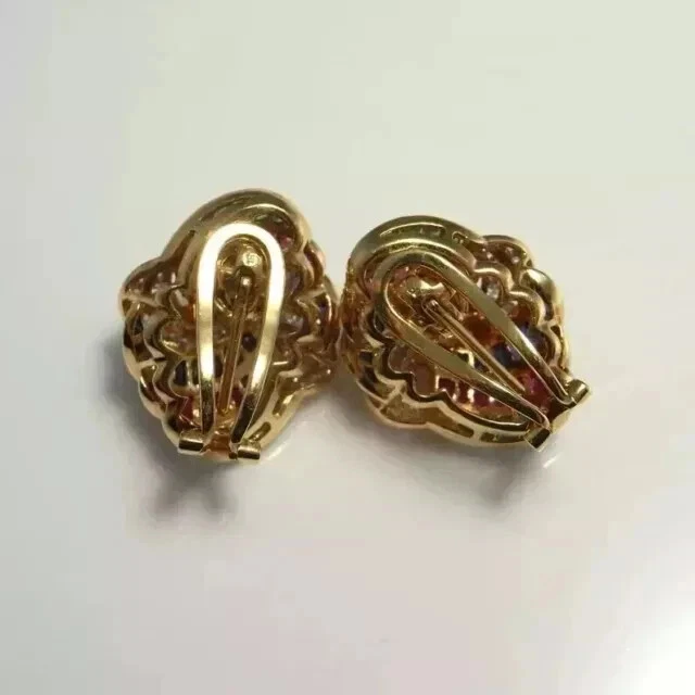 3Ct Princess Lab-Created Ruby Emerald Sapphire Earrings 14K Yellow Gold Plated - Image 2 of 3