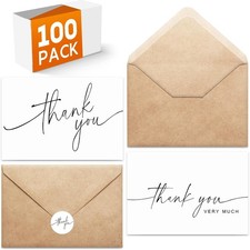 100 PACK Thank You Cards Bulk with Kraft Envelopes and Matching Stickers, 4X6 In
