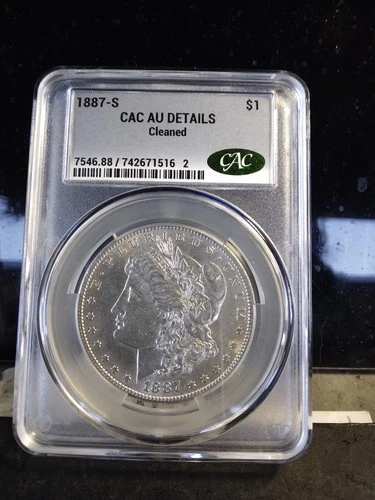 1887-S Morgan Silver Dollar $1 CAC AU Details (cleaned)