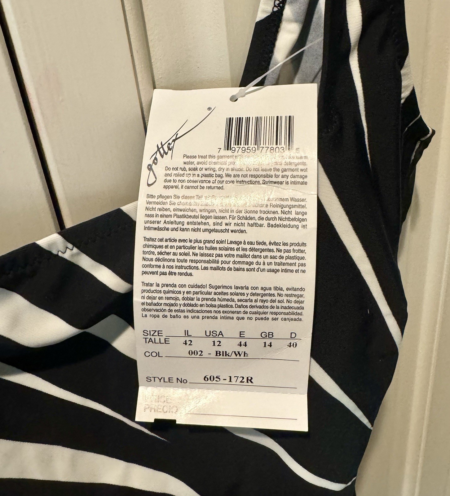 Women’s Gottex Black / White One Piece Swimsuit- Size 12 - New with Tags 