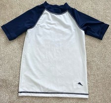 Tommy Bahama Boys' Short Sleeve Swim Rash Guard White Navy Blue Size S 5/6 