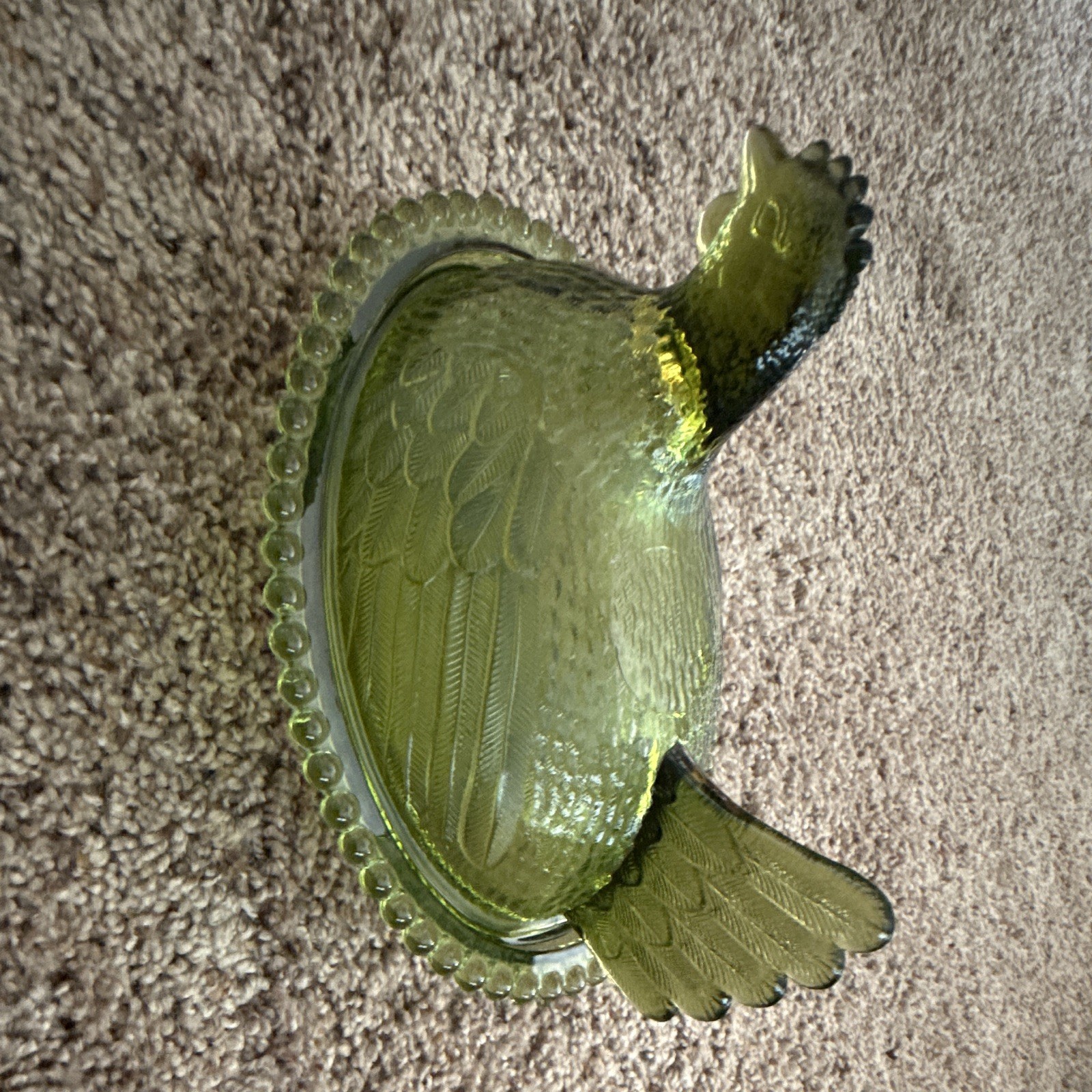 Vintage Indiana Glass Green Hen on Nest