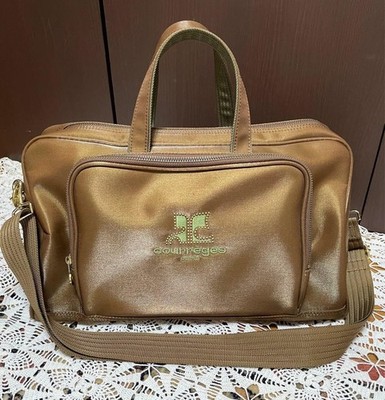 Courreges Satin Boston Duffle Bag Khaki Gold