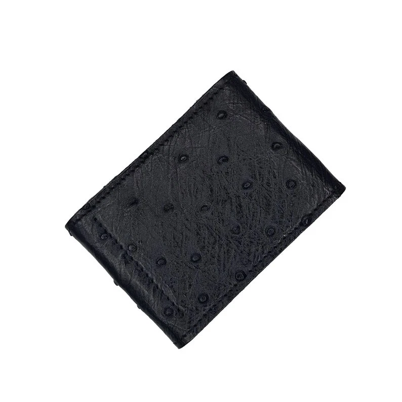 Real Black Ostrich Leather Wallet Card Holder Coin Holder Handmade Money Clip - Image 3 of 4