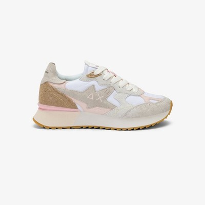 SUN 68 - DAMENSCHUH AUS WILDLEDER UND STOFF WEISS + ROSA Z36215