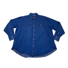 Chemise Western Vintage Bleu En Jean WRANGLER XXL À Pression Perle Cowboy Rodeo