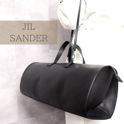 JIL SANDER Black Calf Leather 2Way Hand Shoulder Bag Silver Hardware w A