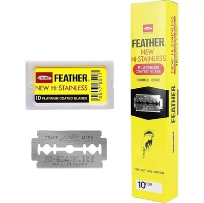 200 FEATHER New Hi-Stainless Platinum Coated Double Edge Safety Razor Blades JPN