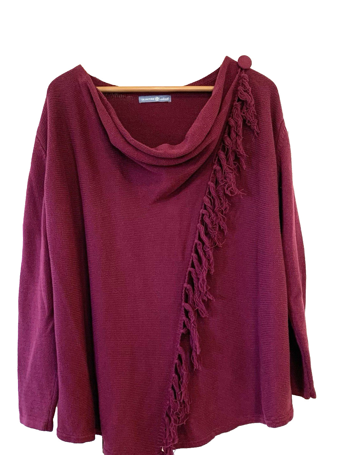 Signature Weekend Cowl Collar Cardigan Womens 1X Purple Cotton Blend