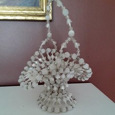 Vintage Bead And Safety Pin Basket Clear And White Pearlized Beads