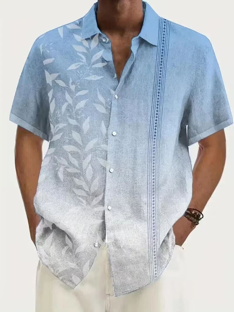 Plus Size Men Blue Hawaiian Shirt Breathable Fabric  Button Up Big & Tall Shirt - Picture 1 of 3